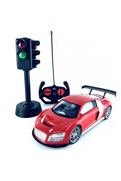 OEM Mașină sport cu telecomandă, semafor, lumini și sunete, baterii incluse, 25 cm, roșie