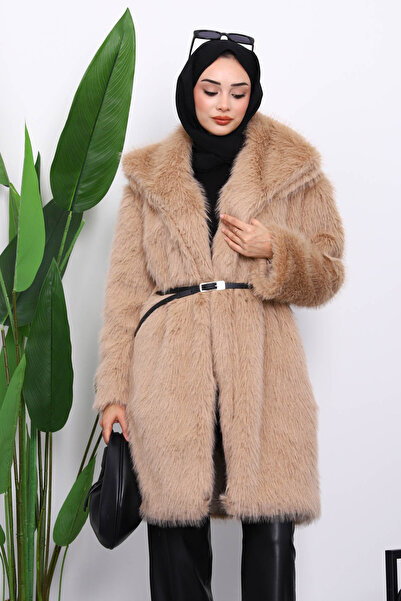 İmajButik Mink Fur Lined Coat with Belt