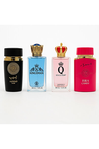 Arabic Perfume SET OF 4 WOMEN'S + MEN'S PERFUMES - KingsMan, DolceGift, Isra Candy, Aswad Noir