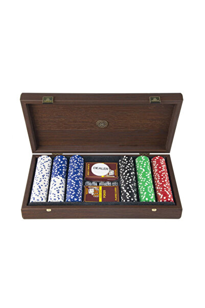 Manopoulos Set de poker de lux cu blat din imitație de piele maro - 300 de je...