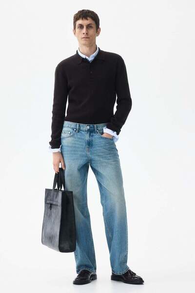 H&M Slim Fit Rib-knit polo shirt