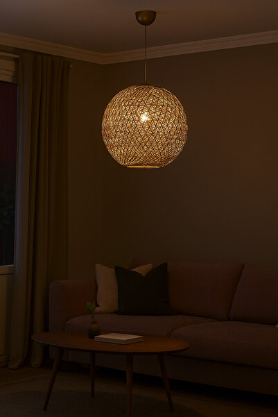 Efect Home Design Bohem,Ahşap,Hasır,Modern,Doğal Sarkıt Avize 35*35*35