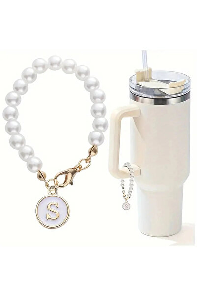 Vira Rise S HARFİ BEYAZ İNCİ BONCUK TERMOS AKSESUARI SÜS TAKI İSİMLİK