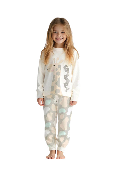 Little Pumpkin Transitional Giraffe Patterned Girls' Pajama Set 100% Cotton