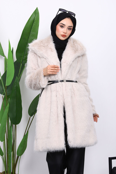 İmajButik Taş Kemerli Astarlı Kürk Kaban