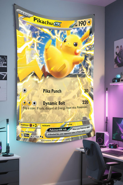 RUGRUMBA غطاء حائط بوكيمون مطبوع - موضوع الرسوم المتحركة، قماش عالي الجودة، سجادة حائط منسوجة