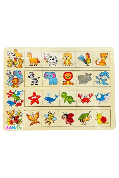 Almido Tablă de puzzle cu 4 categorii potrivite - animale domestice, sălbatic...