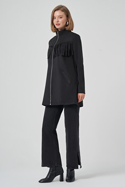 Nuss Tassel and Embroidery Detail Suede Jacket 6028 Black