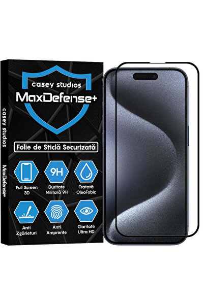 Casey Studios Folie Sticla iPhone 15 Pro Max, Full Cover 3D, Ultra HD, Anti Z...