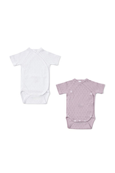 OEM Set 2x Baby Short-Sleeve Bodysuits - Breathable Cotton, Pointelle White-Pink