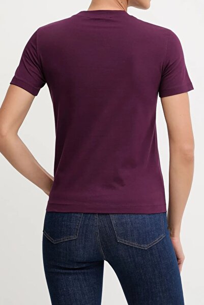 Versace Women's Regular Fit Shiny Letter Logo Crew Neck T-Shirt - Purple