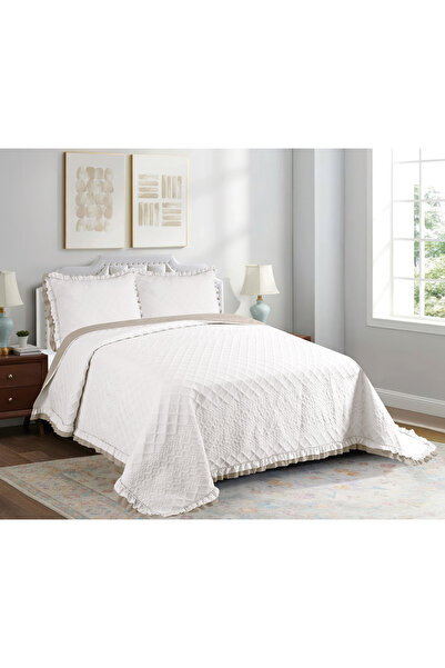 GOBLETTE HOME Sara Series Double Size Ruffled Quilted Bedspread Set - 5 Colors