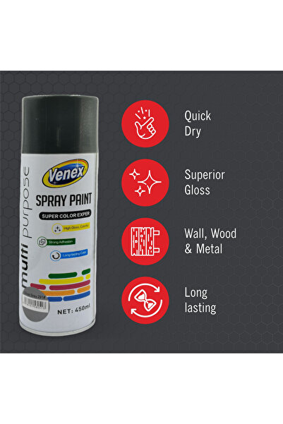 Venex Silver Grey 291 Multi-Purpose Spray Paint – Quick Dry, High Gloss, Durable All-Surface Use
