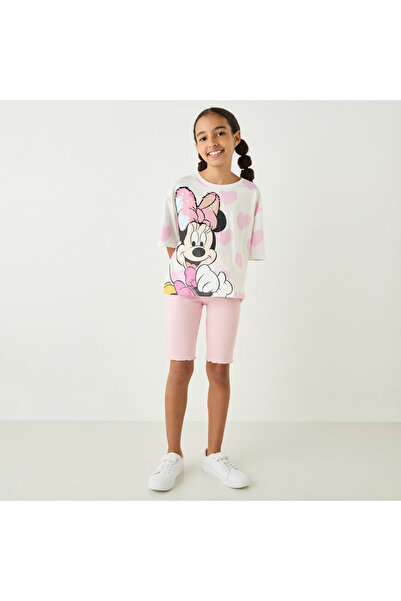 Disney Minnie Mouse Print Biker Shorts with Elasticated Waistband