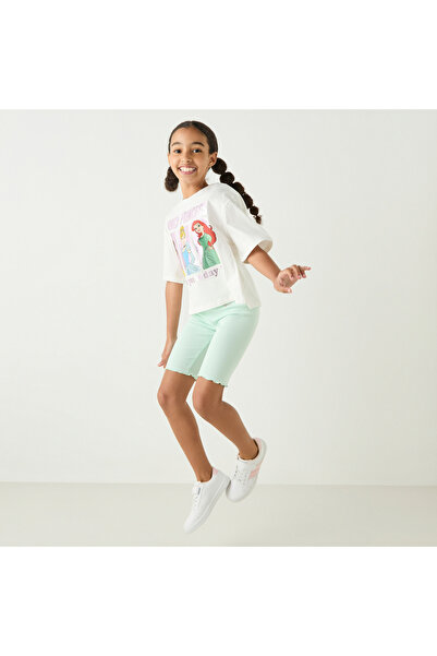 Disney Princess Print Biker Shorts with Elasticated Waistband