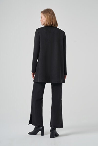 Nuss Tassel and Embroidery Detail Suede Jacket 6028 Black