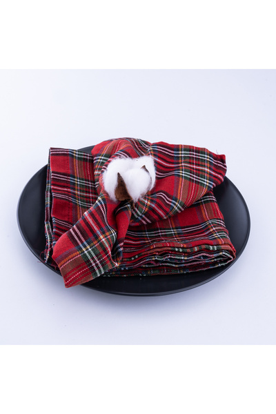 Bimotif New Year's Red Plaid Napkin, 40X40 cm 4 Pieces