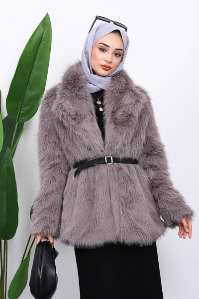 İmajButik Vizon Kemerli Kısa Kürk Kaban