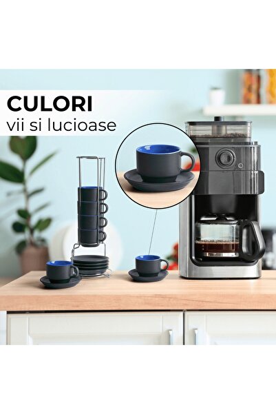 MIAMIO Set of 6 Espresso cups with saucer, Le Papillon collection, ceramic, blue, 75 ml