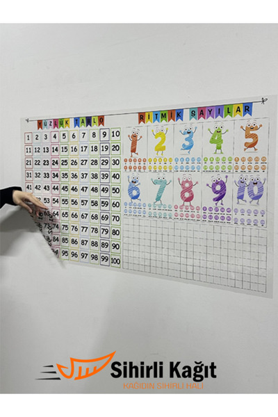 Practino Sihirli Kağıt Yüzlük Tablo ve Ritmik Sayılar statik tutunma özellikli
