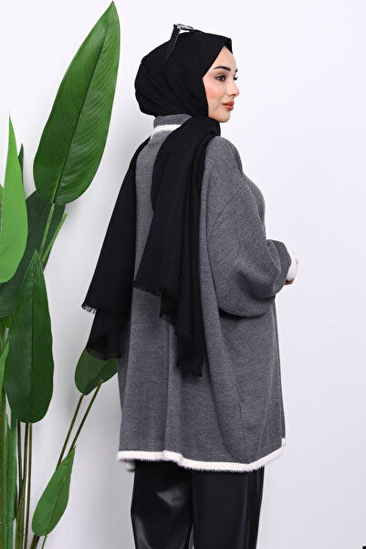 İmajButik Smoked Shirt Collar Zippered Knitwear Tunic