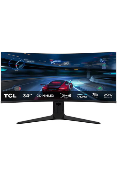 TCL Οθόνη παιχνιδιών κυρτή QD-Mini LED 34R83Q, 34", UWQHD (3440x1440), λευκή