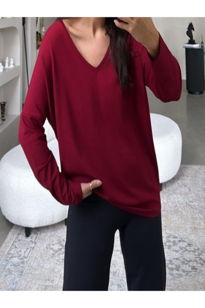 MİRVE BUTİK Back and Front V-Neck Casual Bluse