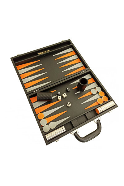 İTALFAMA Backgammon Folding Leatherette Set Carbon Orange