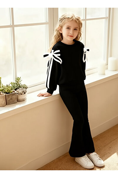 Entel Bow Sleeve Striped Detail Tights Bottom Top Girls' Set