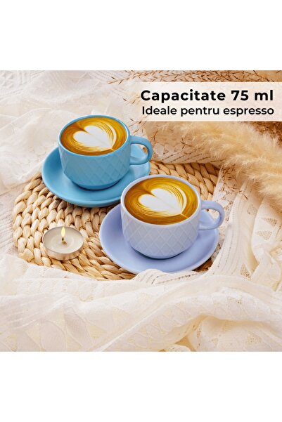 MIAMIO Set of 6 Espresso cups with saucer, Palmanova collection, ceramic, Ocean multicolor, 75 ml