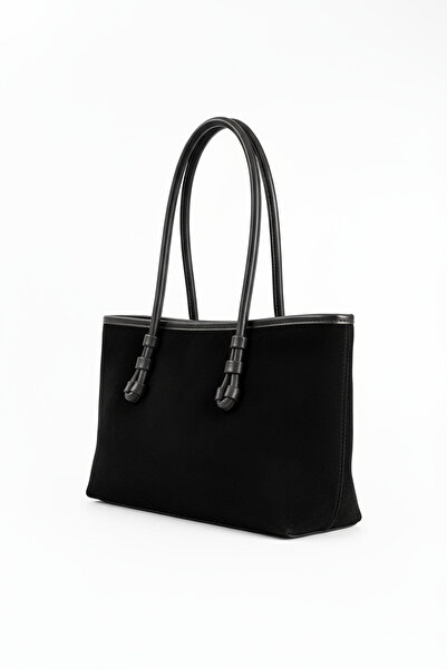 KISCHE Women's Tote Bag Black Braided Black Suede Bag