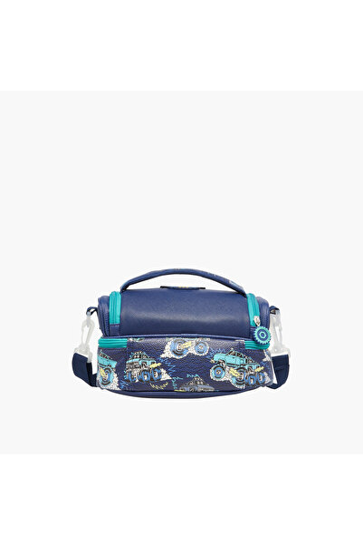 Juniors Monster Vehicle Print Double Layer Lunch Bag with Zip Closure