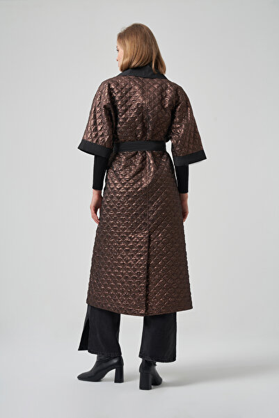 Nuss Belt and Detachable Knitted Sleeve Detail Cap Jacket 6014 Copper