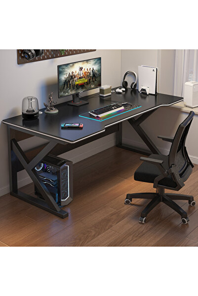 Cozara Gaming Desk with Storage Shelf, Computer Desk, C-Shaped Gaming Desk, PC Gaming Workstation