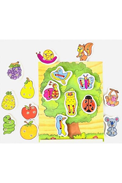 Almido Joc de dantelat Montessori - Păsări și fructe într-un copac, Almido, 2...