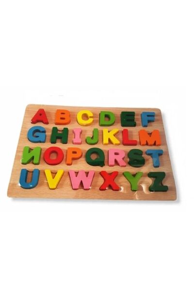 Almido Puzzle educativ din lemn cu alfabet, 26 de litere, multicolor, 22,5 x 17 x 2 cm