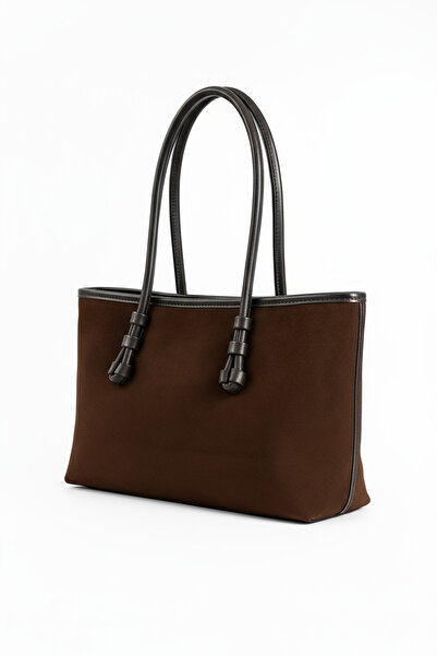 KISCHE Women's Tote Bag Black Braided Coffee Suede