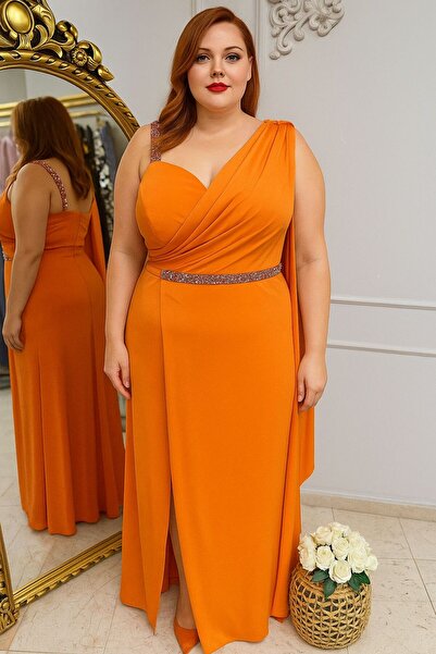 KADİR KORKMAZ GİYİM Büyük Beden Yırtmaçlı Abiye Elbise