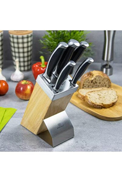 Kinghoff Set cutite cu suport, 6 elemente, cu maner negru,