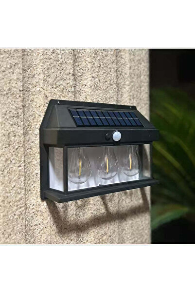 RFAN Lampă de perete pentru exterior, cu panou solar și senzor de mișcare, model 686035, IP65, lumină caldă, neagră