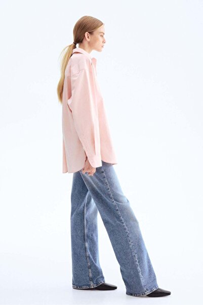 H&M قميص بوبلين قطني قصة فضفاضة