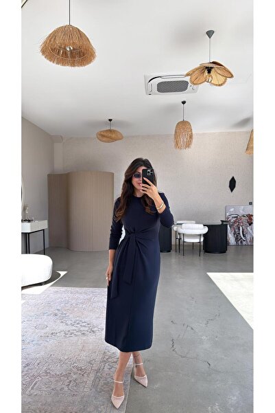 Buket Teke فستان مودال مربوط باللون الأزرق الداكن