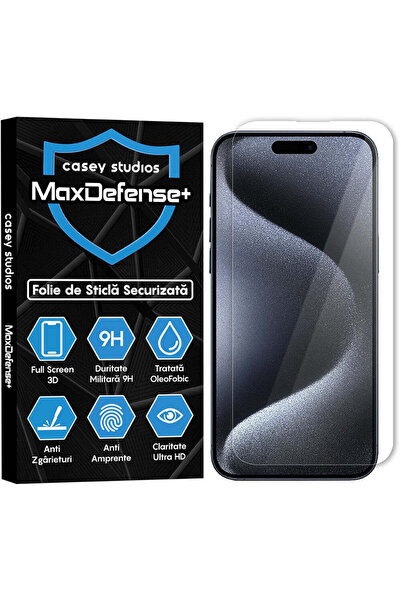 Casey Studios Folie Sticla iPhone 15 Pro, Full Cover 3D, Ultra HD, Anti Zgari...