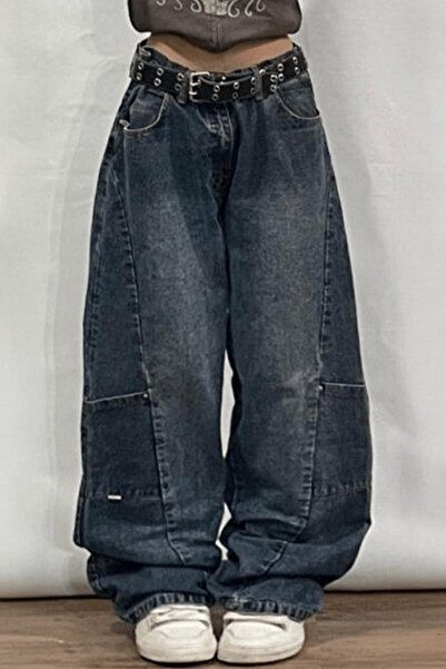 Karakedi Παντελόνι Y2K με μίνι κέντημα με τσέπες σε μπλε ναυτικό χρώμα