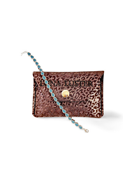 LUNA LUSTER Genuine Leather Men's Black Minimal Card Holder Silver Women's Turquoise Firuze Almond Bracelet