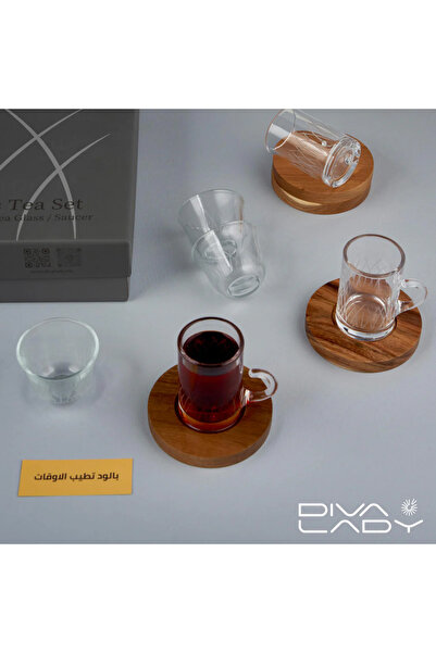 DIVA LADY A luxurious set from Diva Lady – 6 teacups + 6 coffeecups + 6 wooden saucers – elegant design with a touch of understated luxury.
