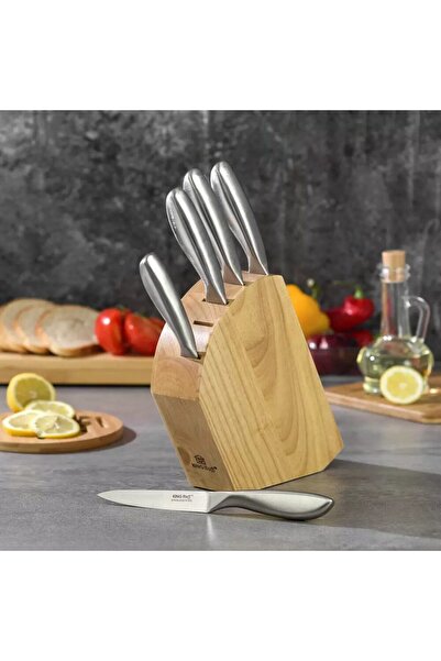 Kinghoff Set 5 cutite din inox, cu suport din lemn ,Kinghoff