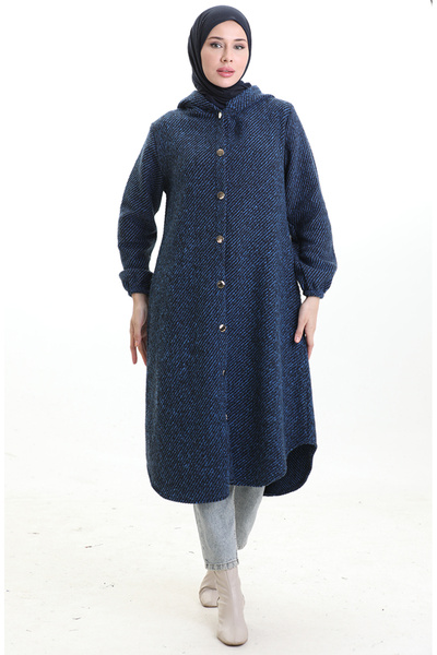 sefamerve Καπάκι με με κουκούλα κουμπιά 0201-06 μπλε κοβαλτίου