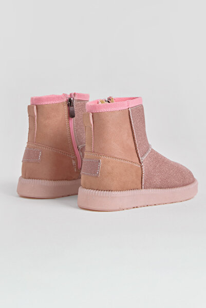 Tonny Black Kız Çocuk Pudra Simli Termo Taban Süet Görünümlü İçi Kürklü Kısa Bot