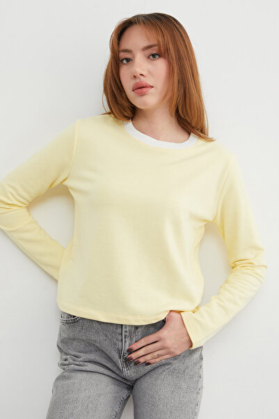 Fulla Moda 3 Thread Ribbed Sweatshirt with Ribbed Neckline